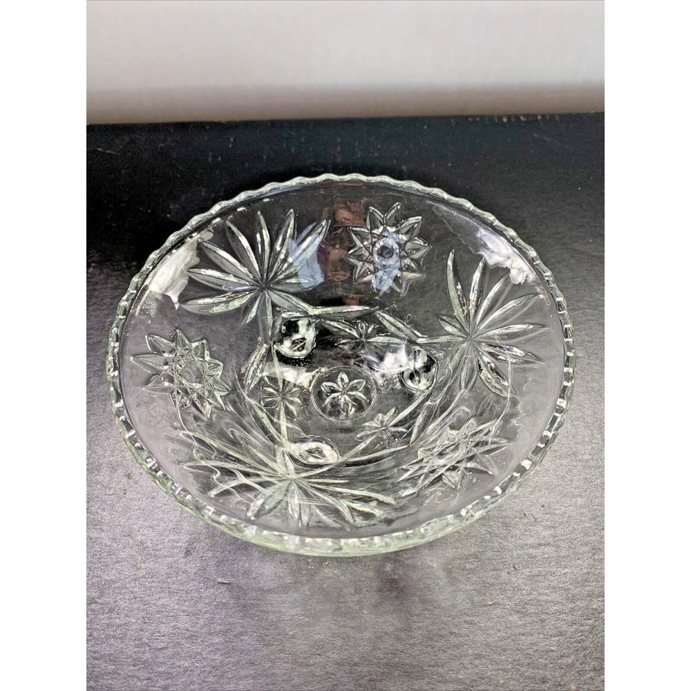 Vintage Anchor Hocking Star Of David EAPC Clear Pressed Glass Footed Candy Bowl*